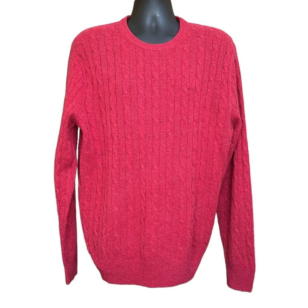 J. Crew  Red 100% Lambs wool  Cable Knit Crew Neck Sweater Size Men's XL